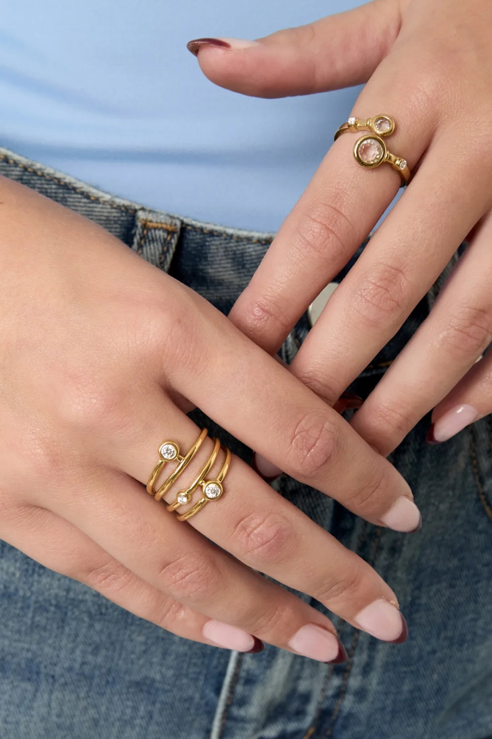Dubbele Gouden Ring met Strass Stenen – Stainless Steel