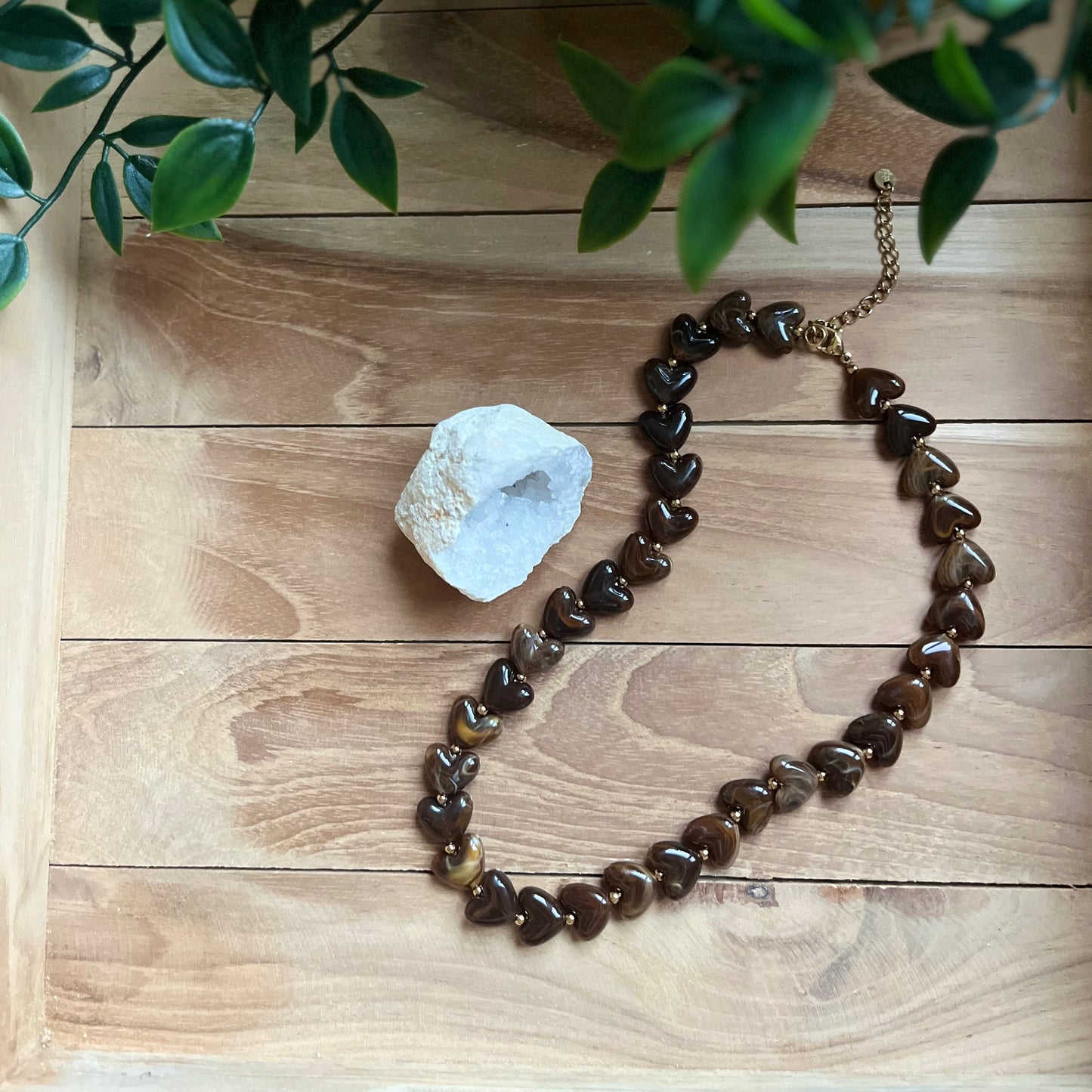Ketting pearl heart brown