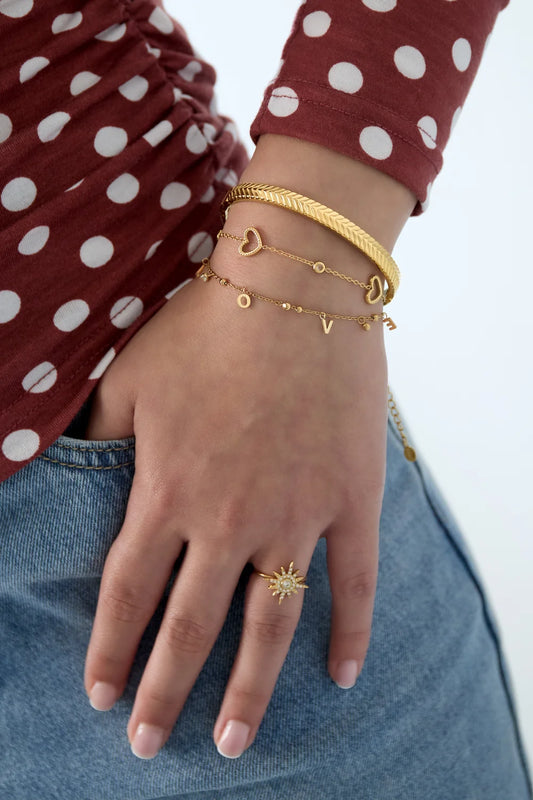 Stainless Steel Love Armband Goud – Hartjes & Zirkonia