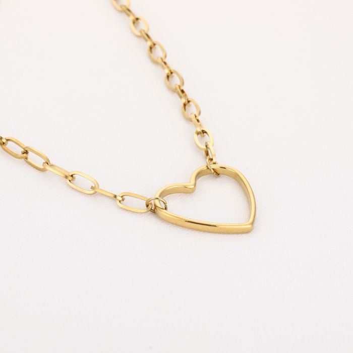 Gouden Hartketting met Grove Structuur – Stainless Steel