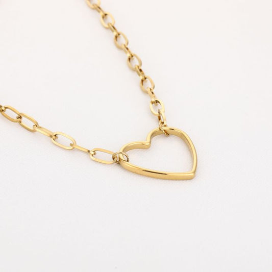 Gouden Hartketting met Grove Structuur – Stainless Steel
