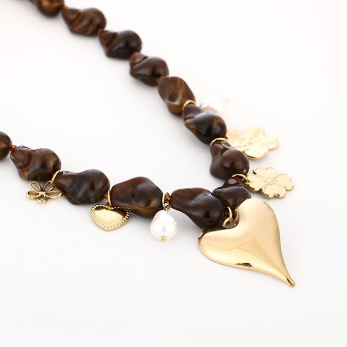 Kralenketting met Bedels & Gouden Elementen | Boho Sieraad