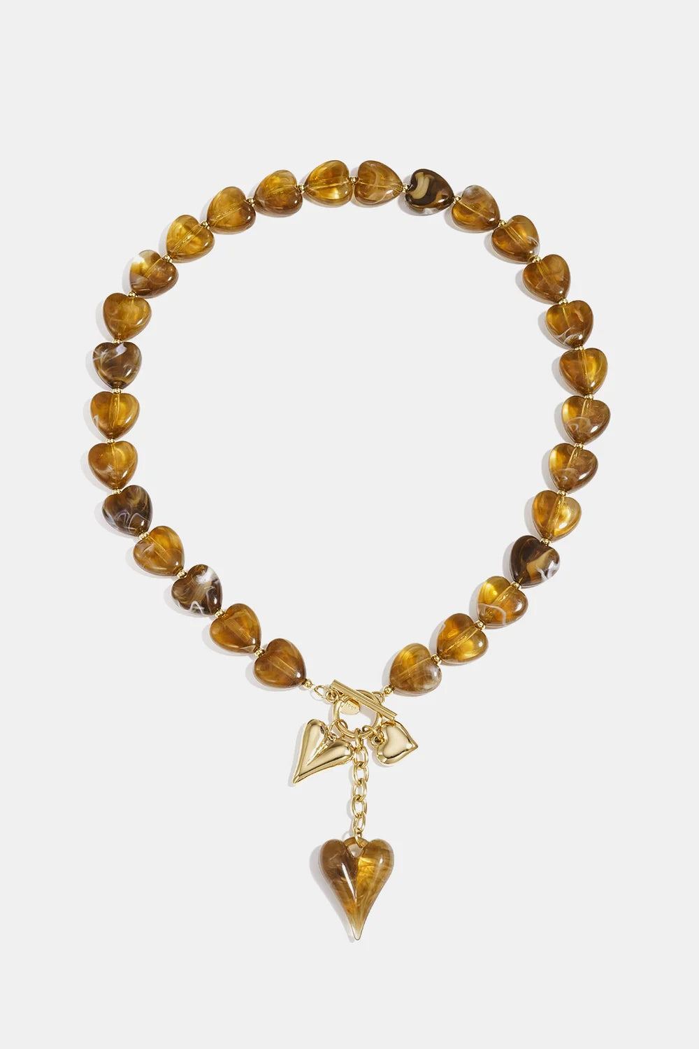 Goudenketting bruine hartjes kralen Nine