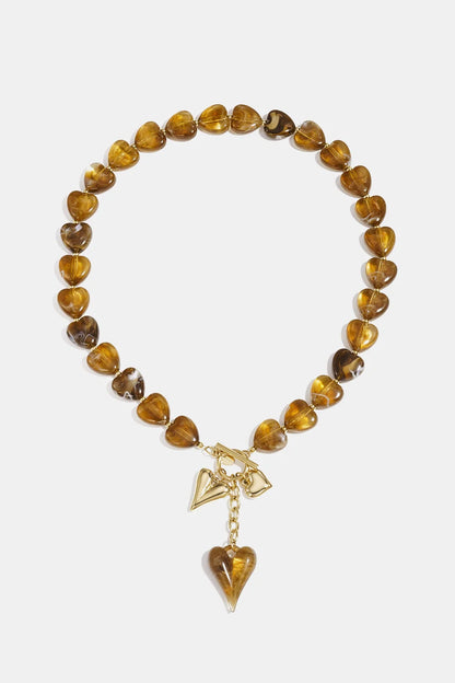 Goudenketting bruine hartjes kralen Nine