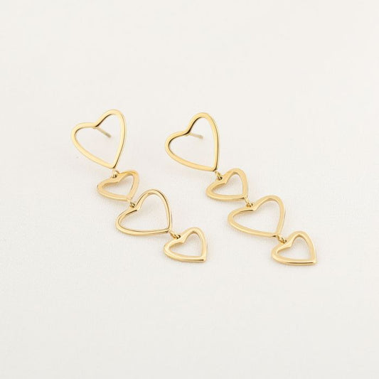 Gouden Rijtjes Hartjes Oorbellen – Stainless Steel