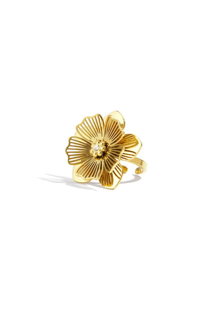Gouden Bloemen Ring met Strass Steentjes – Stainless Steel