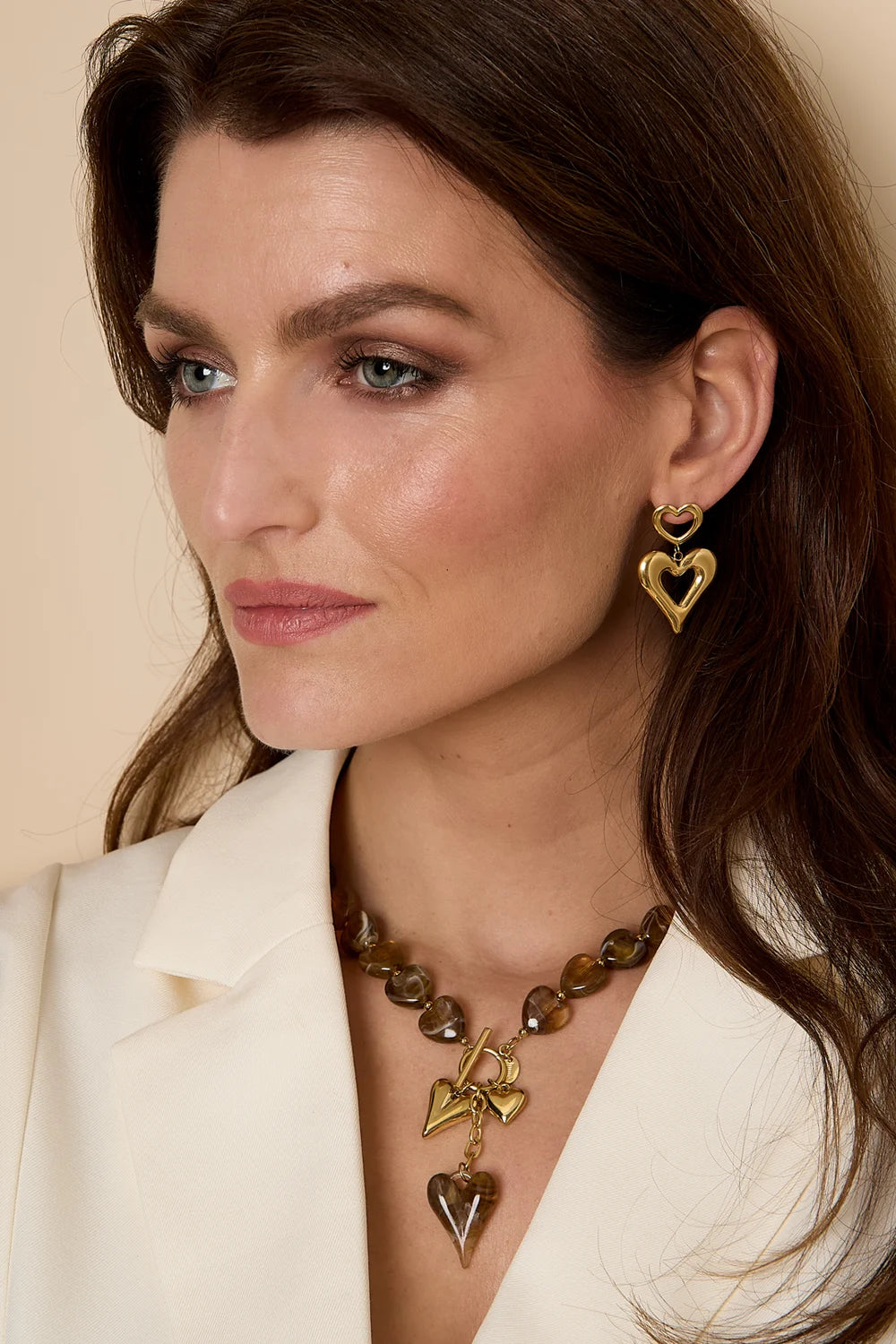 Goudenketting bruine hartjes kralen Nine